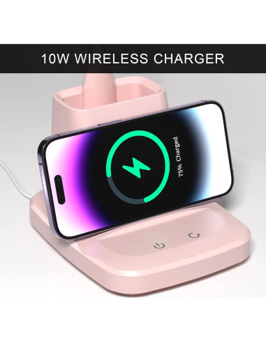 Lámpara de Escritorio LED Vicsoon Rosa con Cargador Inalámbrico