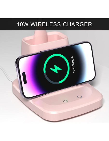 Lámpara de Escritorio LED Vicsoon Rosa con Cargador Inalámbrico