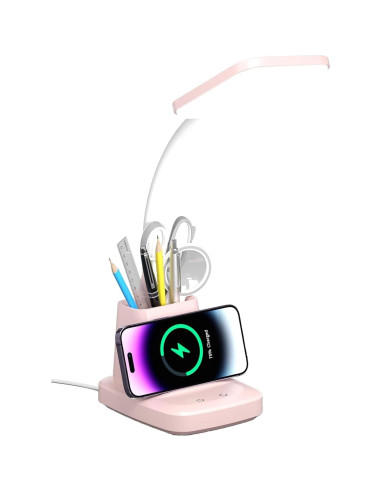 Lámpara de Escritorio LED Vicsoon Rosa con Cargador Inalámbrico