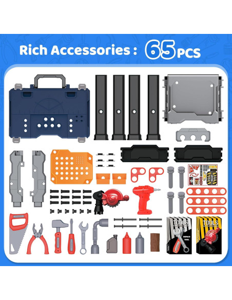 Banco de herramientas para niños Honeystar 65 piezas azul marino