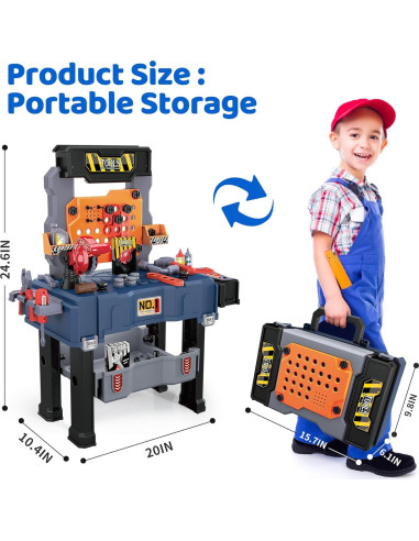 Banco de herramientas para niños Honeystar 65 piezas azul marino