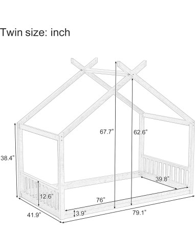 Cama Montessori Twin Bellemave en forma de casa blanca