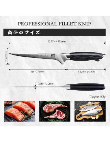 Cuchillo de Filete SHAN ZU 17.8 cm Acero Alto Carbono Pakkawood