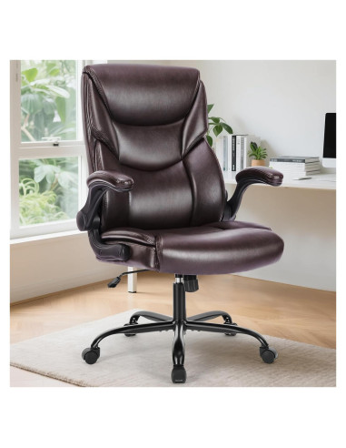 Silla de Juego Ergonómica Sweetcrispy, Respaldo Alto, Cuero PU, Marrón