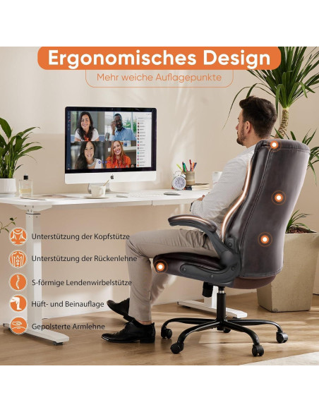 Silla de Juego Ergonómica Sweetcrispy, Respaldo Alto, Cuero PU, Marrón