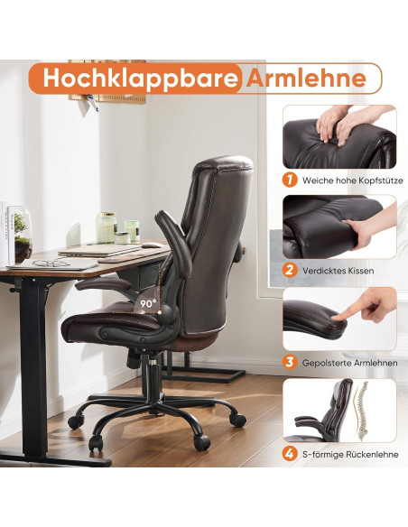 Silla de Juego Ergonómica Sweetcrispy, Respaldo Alto, Cuero PU, Marrón