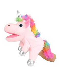 Títere de Mano Unicornio JUSTQUNSEEN Peluche Rosa 22x21cm