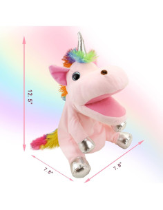 Títere de Mano Unicornio JUSTQUNSEEN Peluche Rosa 22x21cm 2