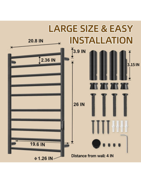 Soporte Calentador de Toallas Aquatrend 10 Barras Negro