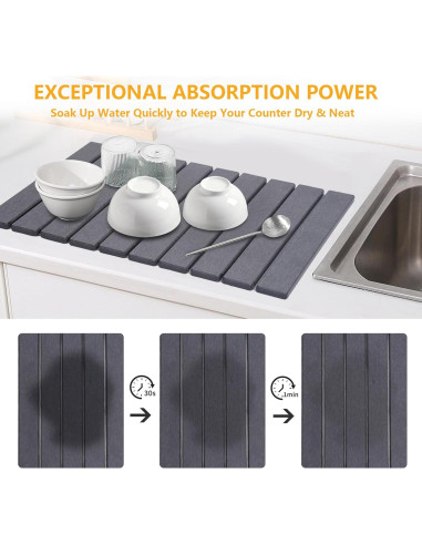 Alfombrilla de Secado de Piedra Diatomácea HOUYOMICS 59x39 cm Gris