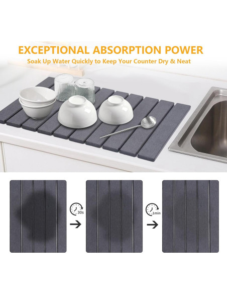 Alfombrilla de Secado de Piedra Diatomácea HOUYOMICS 59x39 cm Gris