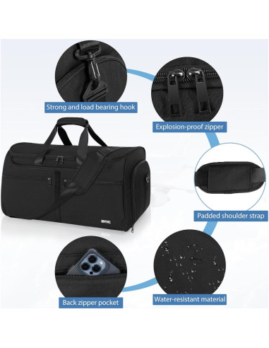 Bolsa de viaje duffle IBVIVIC Reise-Kleidersack negra 2 en 1