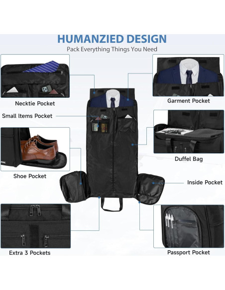Bolsa de viaje duffle IBVIVIC Reise-Kleidersack negra 2 en 1