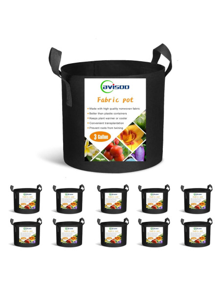 Paquete de 10 bolsas de cultivo Cavisoo 11.4L tela transpirable