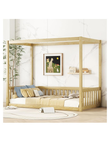 Cama Canopy Twin Bellemave de Madera Natural con Barandillas