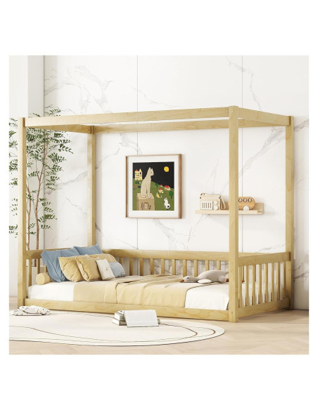 Cama Canopy Twin Bellemave de Madera Natural con Barandillas