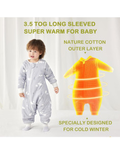 Saco de dormir 3.5 TOG para bebé con pies y mangas desmontables 2