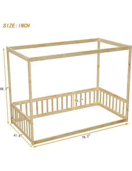 Cama Canopy Twin Bellemave de Madera Natural con Barandillas