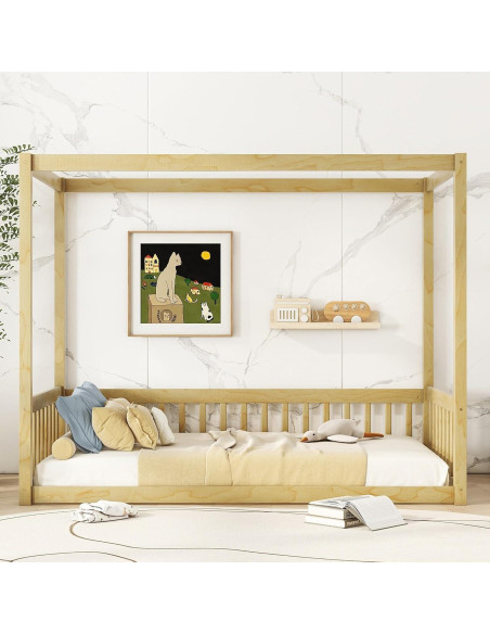 Cama Canopy Twin Bellemave de Madera Natural con Barandillas