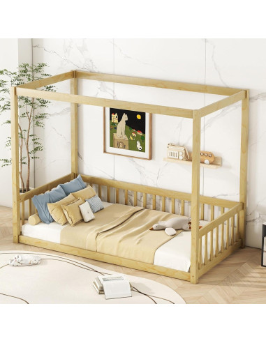 Cama Canopy Twin Bellemave de Madera Natural con Barandillas