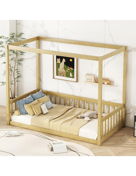 Cama Canopy Twin Bellemave de Madera Natural con Barandillas