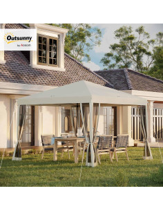 Carpa Plegable Outsunny 3m x 3m con Mosquitera Beige 2