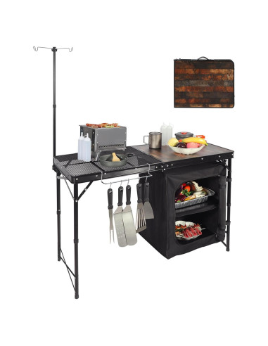 Mesa de Cocina Portátil REDCAMP 48" Plegable con Almacenamiento