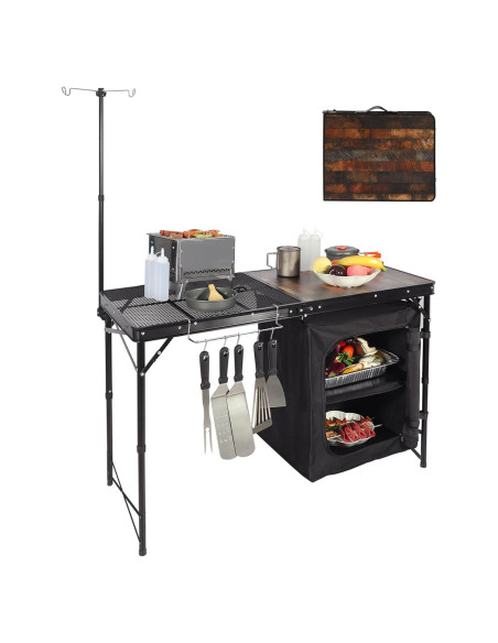 Mesa de Cocina Portátil REDCAMP 48" Plegable con Almacenamiento