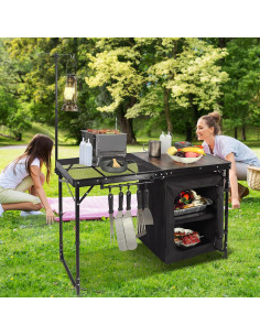 Mesa de Cocina Portátil REDCAMP 48" Plegable con Almacenamiento 2