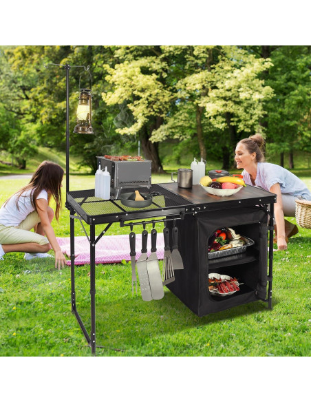 Mesa de Cocina Portátil REDCAMP 48" Plegable con Almacenamiento