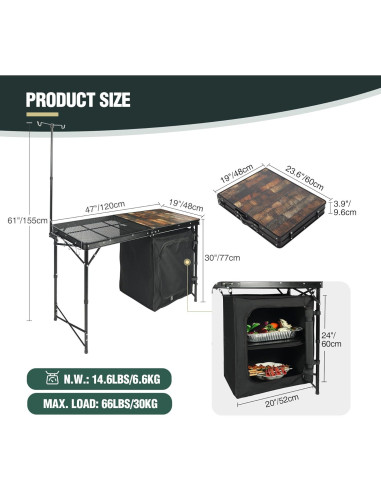 Mesa de Cocina Portátil REDCAMP 48" Plegable con Almacenamiento