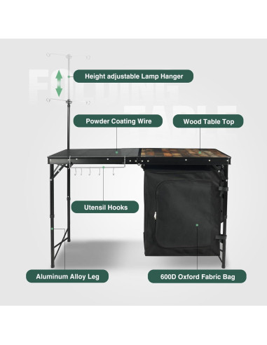 Mesa de Cocina Portátil REDCAMP 48" Plegable con Almacenamiento