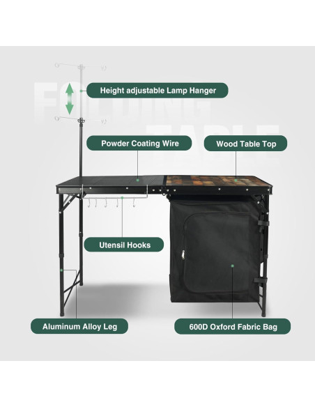Mesa de Cocina Portátil REDCAMP 48" Plegable con Almacenamiento