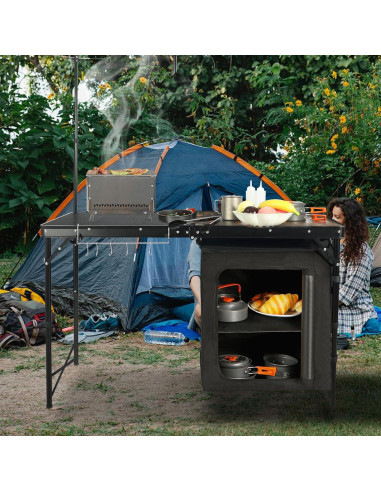 Mesa de Cocina Portátil REDCAMP 48" Plegable con Almacenamiento