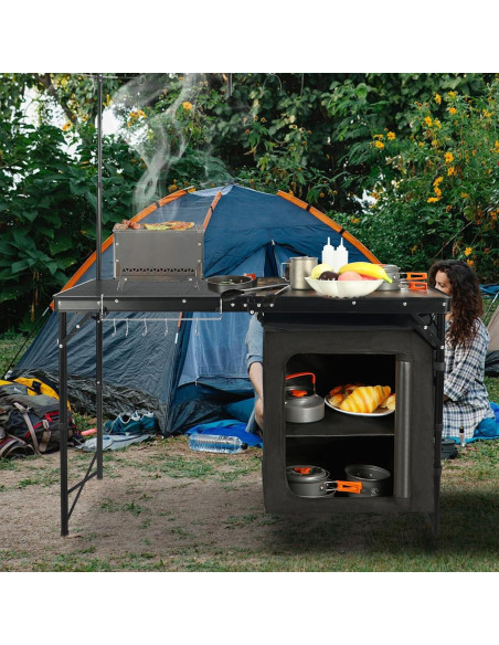 Mesa de Cocina Portátil REDCAMP 48" Plegable con Almacenamiento