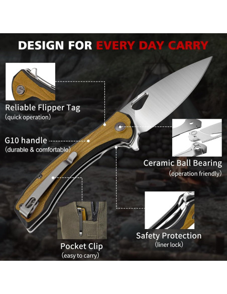 Cuchillo de bolsillo SHAN ZU 8.13 cm acero en polvo EDC beige