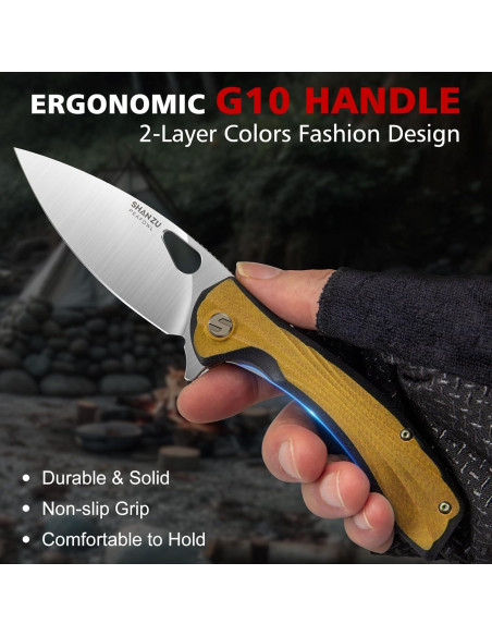 Cuchillo de bolsillo SHAN ZU 8.13 cm acero en polvo EDC beige