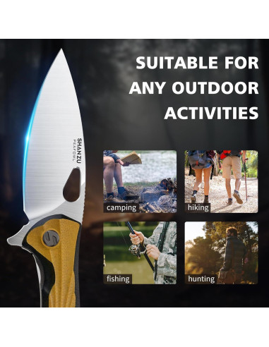 Cuchillo de bolsillo SHAN ZU 8.13 cm acero en polvo EDC beige