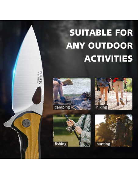 Cuchillo de bolsillo SHAN ZU 8.13 cm acero en polvo EDC beige