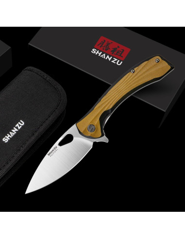 Cuchillo de bolsillo SHAN ZU 8.13 cm acero en polvo EDC beige