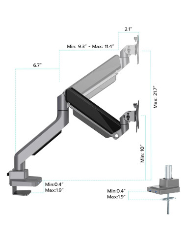 Brazo de Monitor ARES WING Ajustable 13-49" con USB Gris