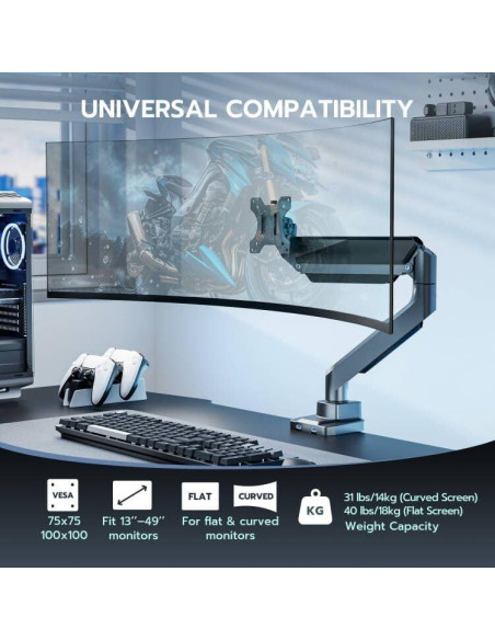 Brazo de Monitor ARES WING Ajustable 13-49" con USB Gris