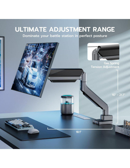 Brazo de Monitor ARES WING Ajustable 13-49" con USB Gris