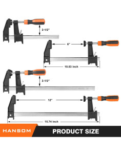 Juego de 6 Abrazaderas de Barra HANSOM 30.48 cm y 15.24 cm 2