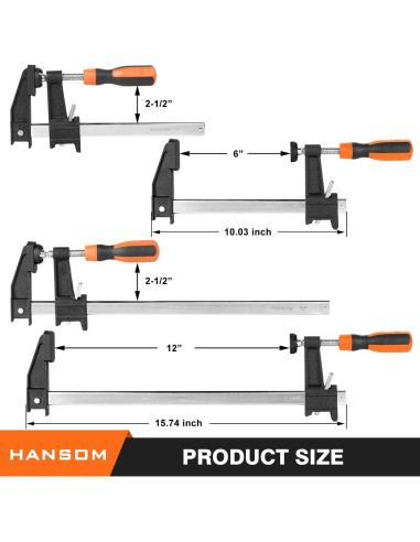 Juego de 6 Abrazaderas de Barra HANSOM 30.48 cm y 15.24 cm
