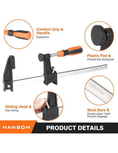 Juego de 6 Abrazaderas de Barra HANSOM 30.48 cm y 15.24 cm