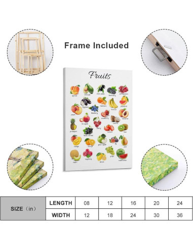 Póster Educativo de Frutas ZGOBMZ 60x90 cm Montessori