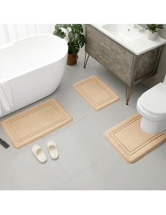 Alfombra de Baño BYSURE 3 Piezas Beige Antideslizante 2