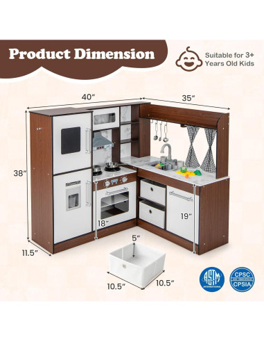 Juego de Cocina Infantil en Esquina HONEY JOY con Luces y Sonidos