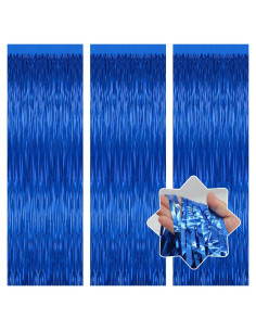 Paquete de 3 Cortinas de Foil Azul LULEEYANG 1x2m Decoración Fiesta